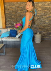 Megan | Mermaid Ruched Aqua Long Prom Dress Near Me - Price #price_variant_lowest# - Aqua - PromDressClub